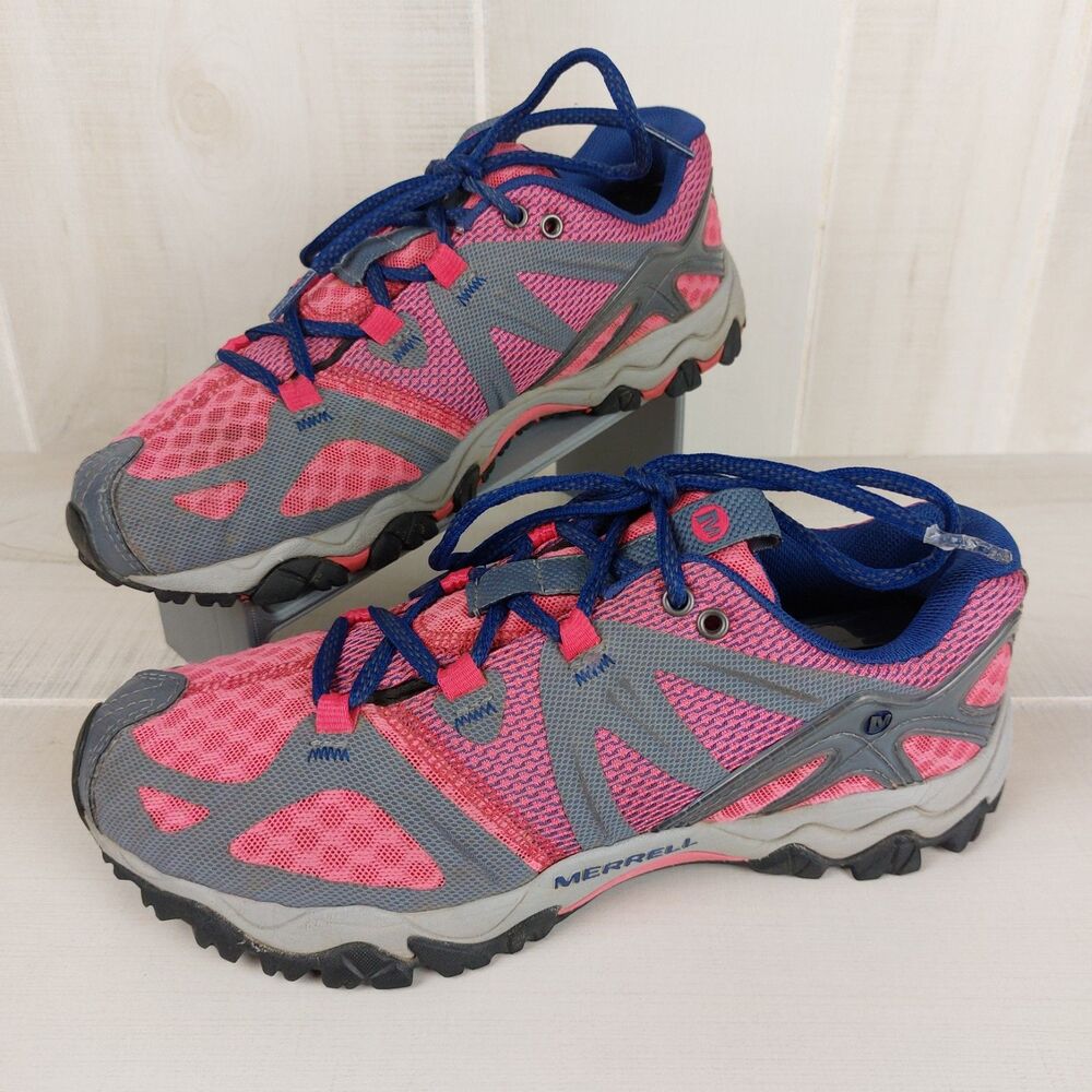 Merrell Women's Size 7 Grassbow Air Pink Grey Lace Trail Athletic Shoes J24374